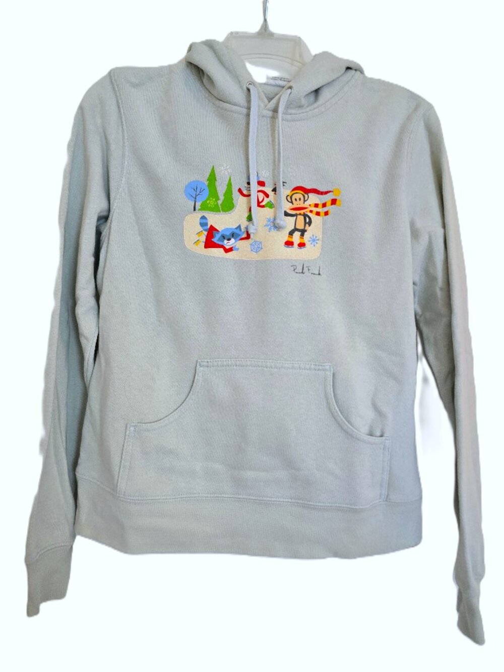 Vintage 2005 Paul Frank Julius Ice Skating Hoodie Pale Blue Grey Sz Small